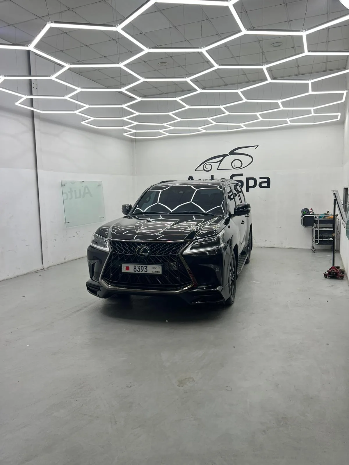 Lexus LX 9H ceramic coating application at AutoSpa Bahrain workshop, Budaiya